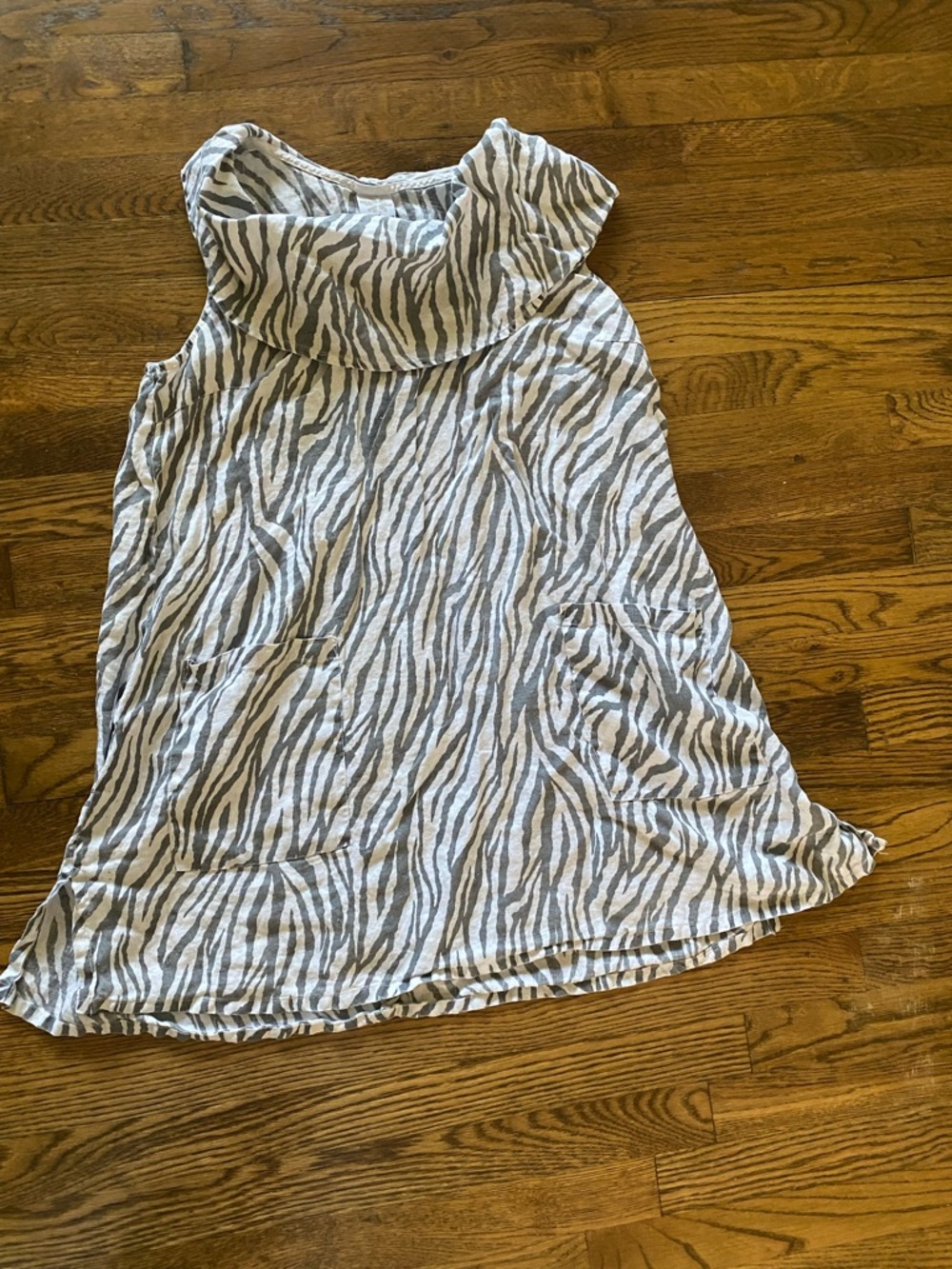 Sleeveless Linen Zebra Print Tunic Dress in Gray and White by MatchPoint